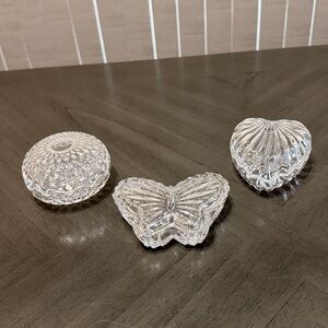 Crystal Butterfly, Round, and Heart Shaped Trinket Dish Set